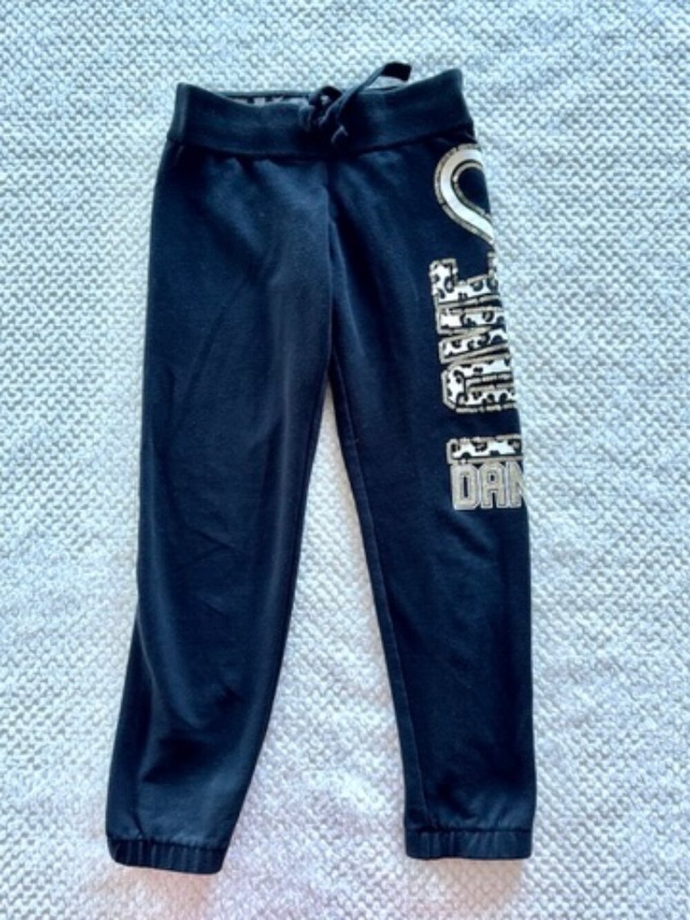 Justice LOVE DANCE Joggers Girls 6 Black Sequins Leopard Glitter Glam Tie Waist - Picture 3 of 14